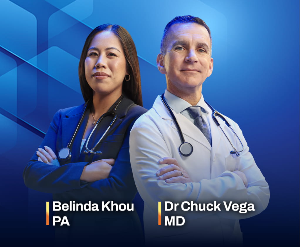 Belinda Khou, PA, and Dr Chuck Vega, MD, with text on Cologuard Plus test detection rates.