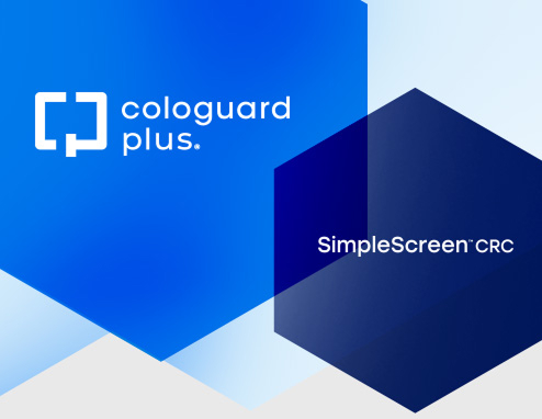 Cologuard Plus® and SimpleScreen™ CRC graphic, emphasizing Cologuard Plus stool DNA test as the ACS-preferred CRC test.